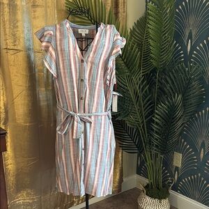 NWT - Elle Striped Button-Down Dress with Belt